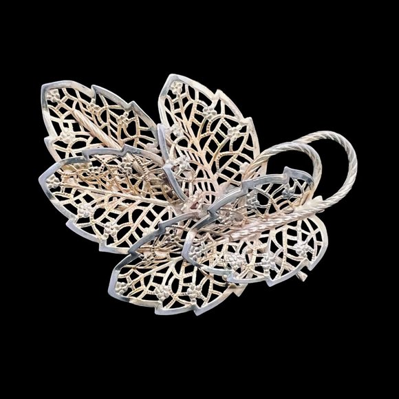Judy Lee Jewelry - Vintage Judy Lee Open Work Gilded Layered Leaves Brooch (5171)